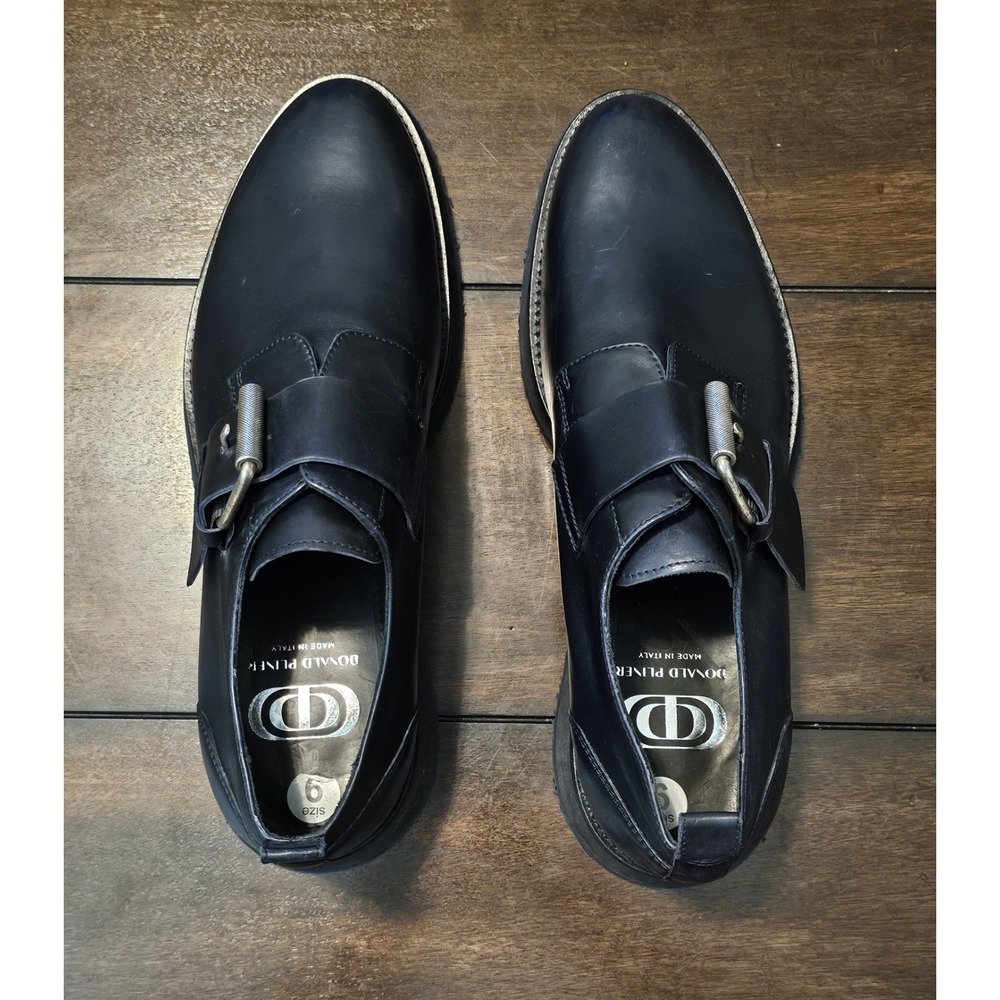 Donald Pliner Monk Strap Leather Dress Shoes Men's Size 9 Black Silver Buckle - Picture 3 of 8